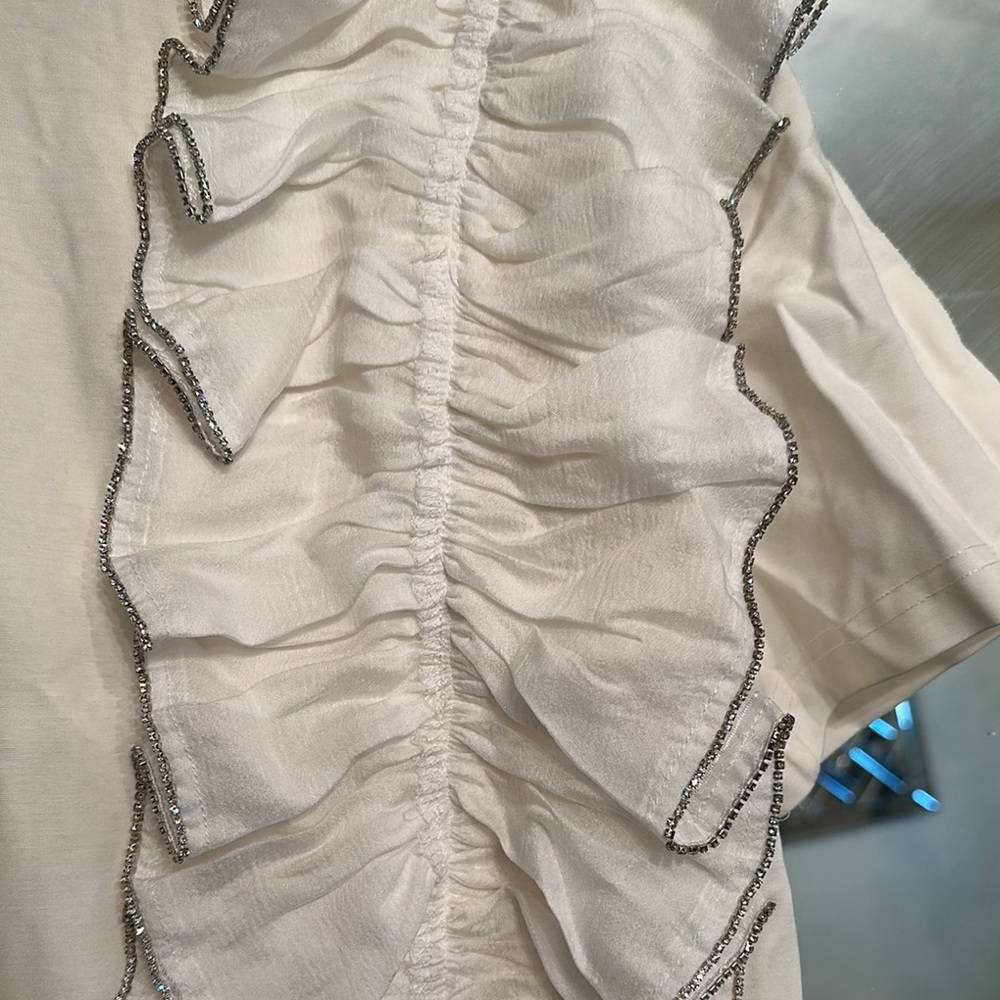 Cream Asymmetrical Ruffled Mini Dress - Picture 3 of 7